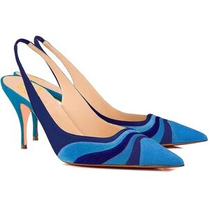 Rainbow Slingback Pumps Kitten Heels Pointed Toe Suede Pumps Stiletto Elastic